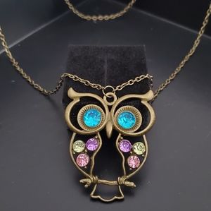Vintage Winter Embellished Owl Necklace